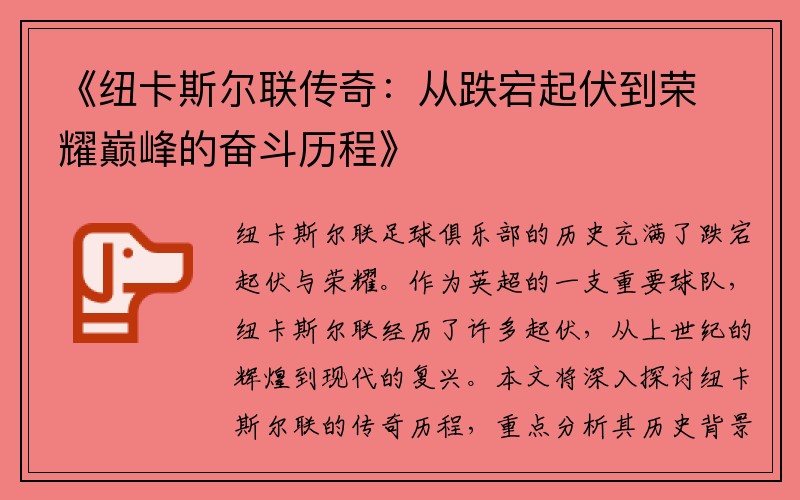 《纽卡斯尔联传奇：从跌宕起伏到荣耀巅峰的奋斗历程》