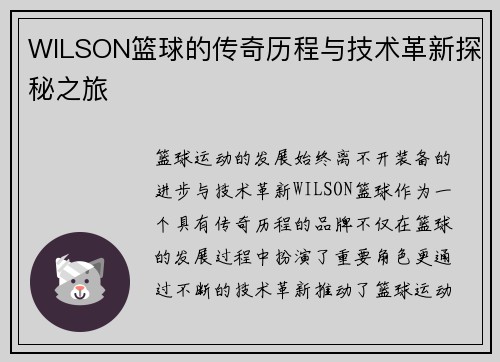 WILSON篮球的传奇历程与技术革新探秘之旅