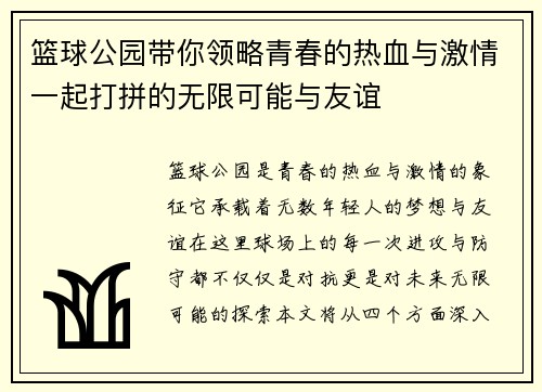 篮球公园带你领略青春的热血与激情一起打拼的无限可能与友谊