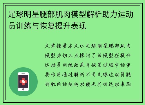 足球明星腿部肌肉模型解析助力运动员训练与恢复提升表现